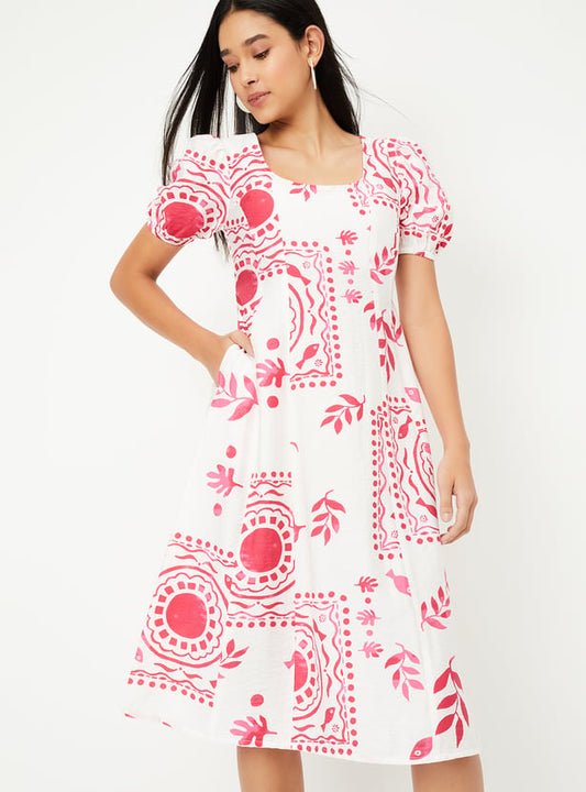 Casual Max Women Printed A Line Dress for Outings