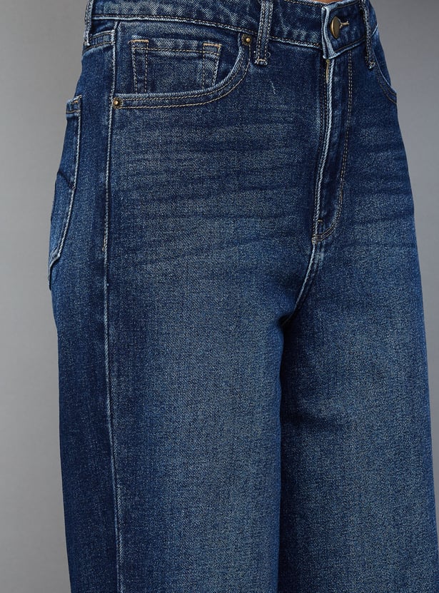 Women's Washed Super High Rise Wide Leg Jeans Relaxed Fit Denim with Soft Stretch and Vintage Wash
