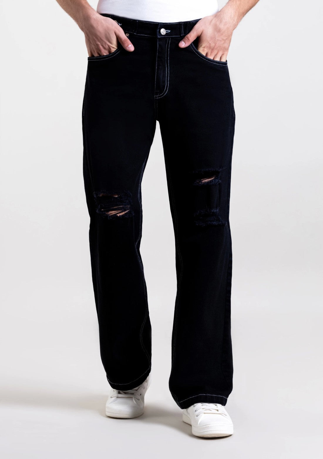 Black Wide Leg Denim Jeans for Men Designed for Casual and Street Style Outfits