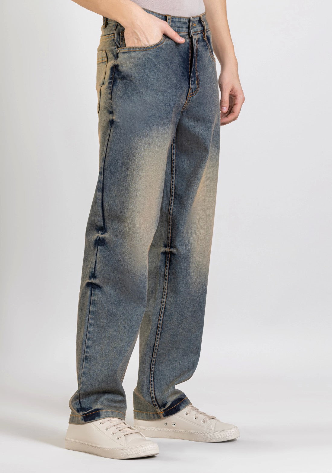 Blue Tinted Relaxed Straight Fit Jeans for Men with Durable Fabric and Trendy Appeal