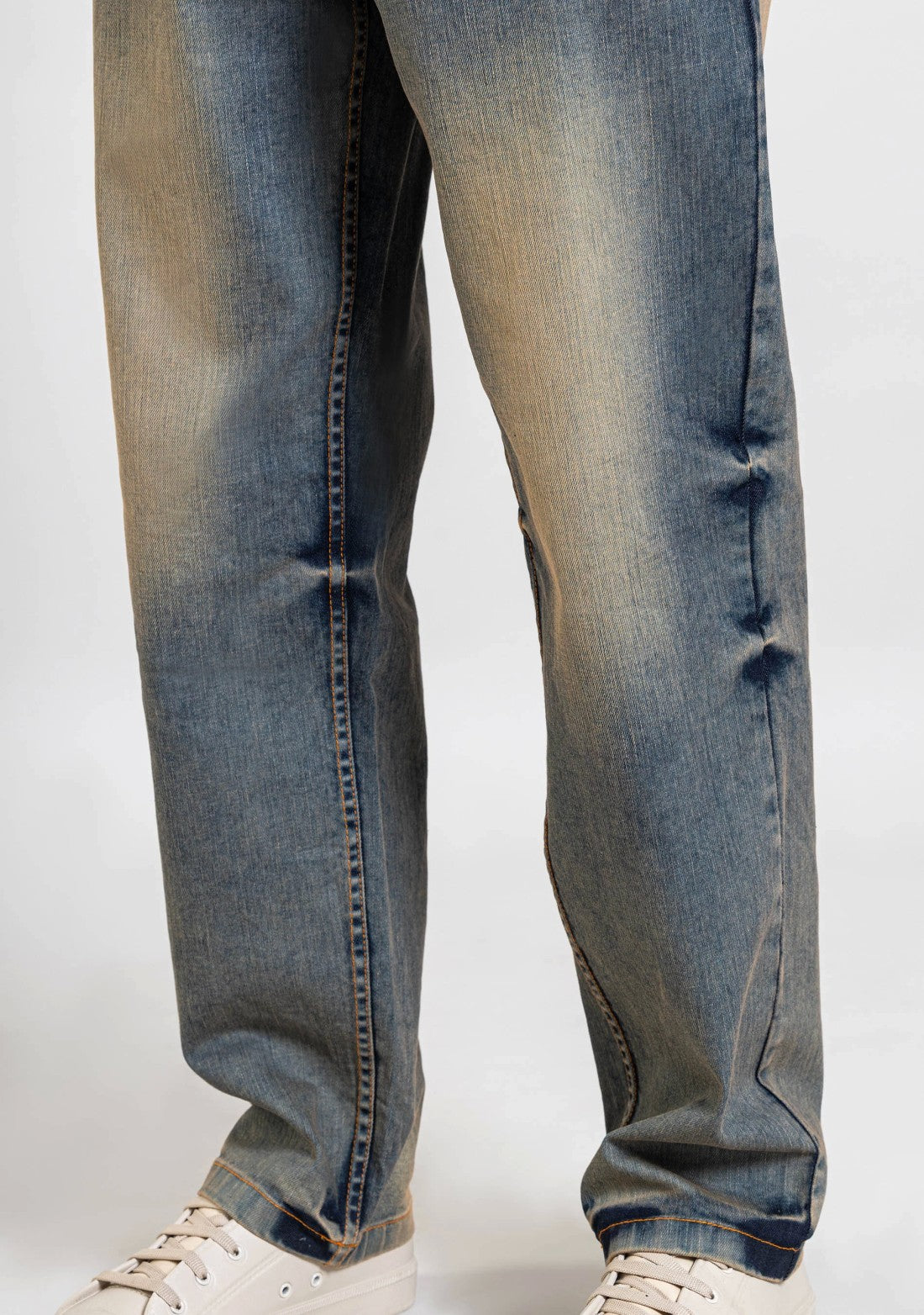 Blue Tinted Relaxed Straight Fit Jeans for Men with Durable Fabric and Trendy Appeal