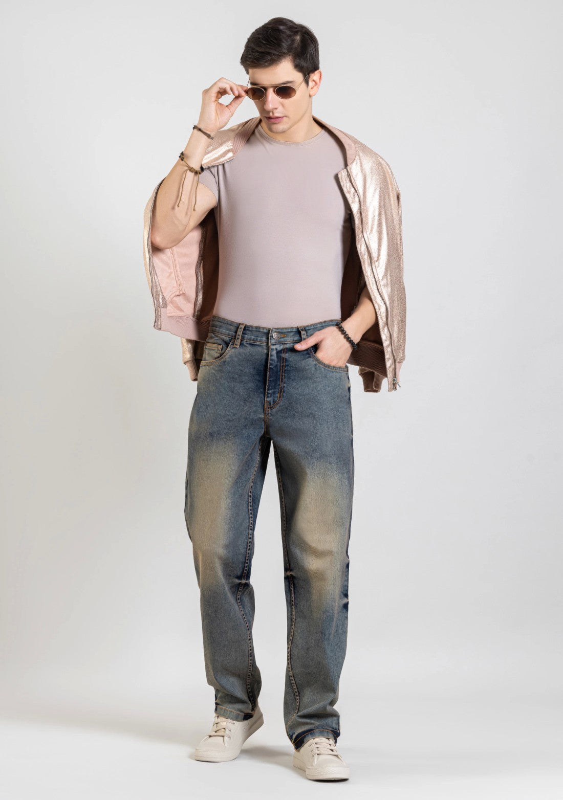 Blue Tinted Relaxed Straight Fit Jeans for Men with Durable Fabric and Trendy Appeal
