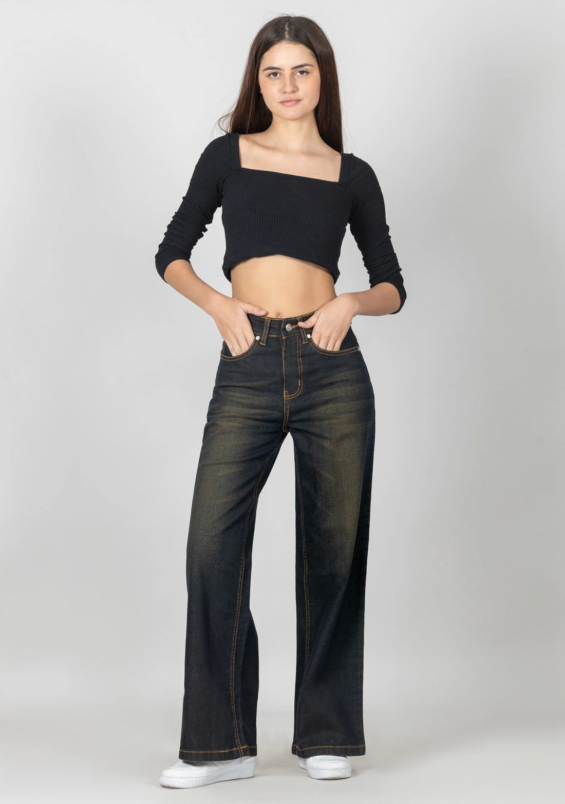 Everyday Wear Women’s Wide Leg Denim Jeans in Brownish Blue
