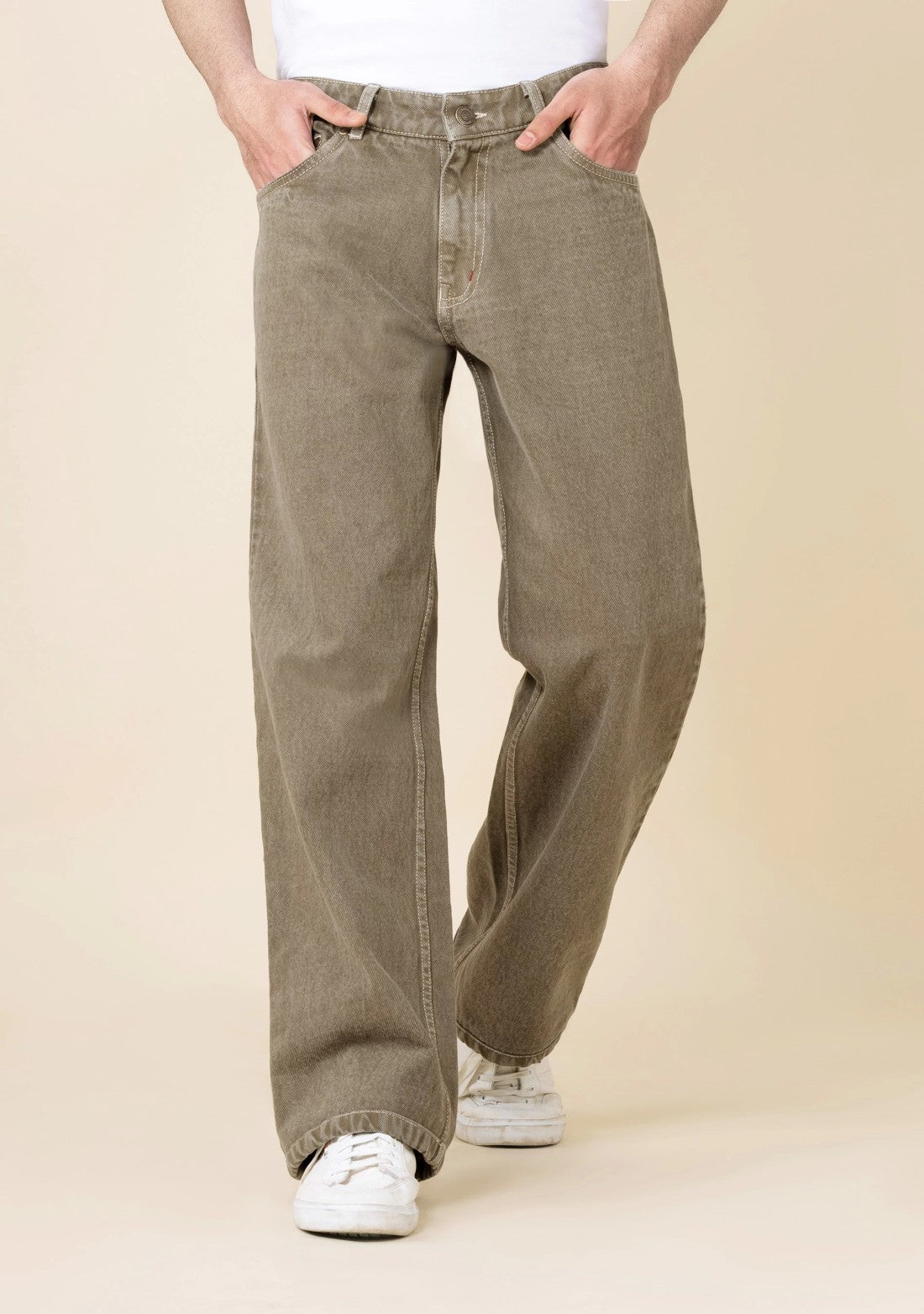 Brown Wide Leg Jeans for Men with Modern Look and Durable Fabric for Daily Use