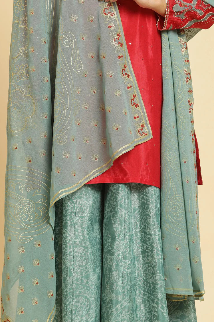Designer Red Embellished Kurta Sharara Dupatta Set – Elegant Festive Outfit for Weddings, Parties & Celebrations