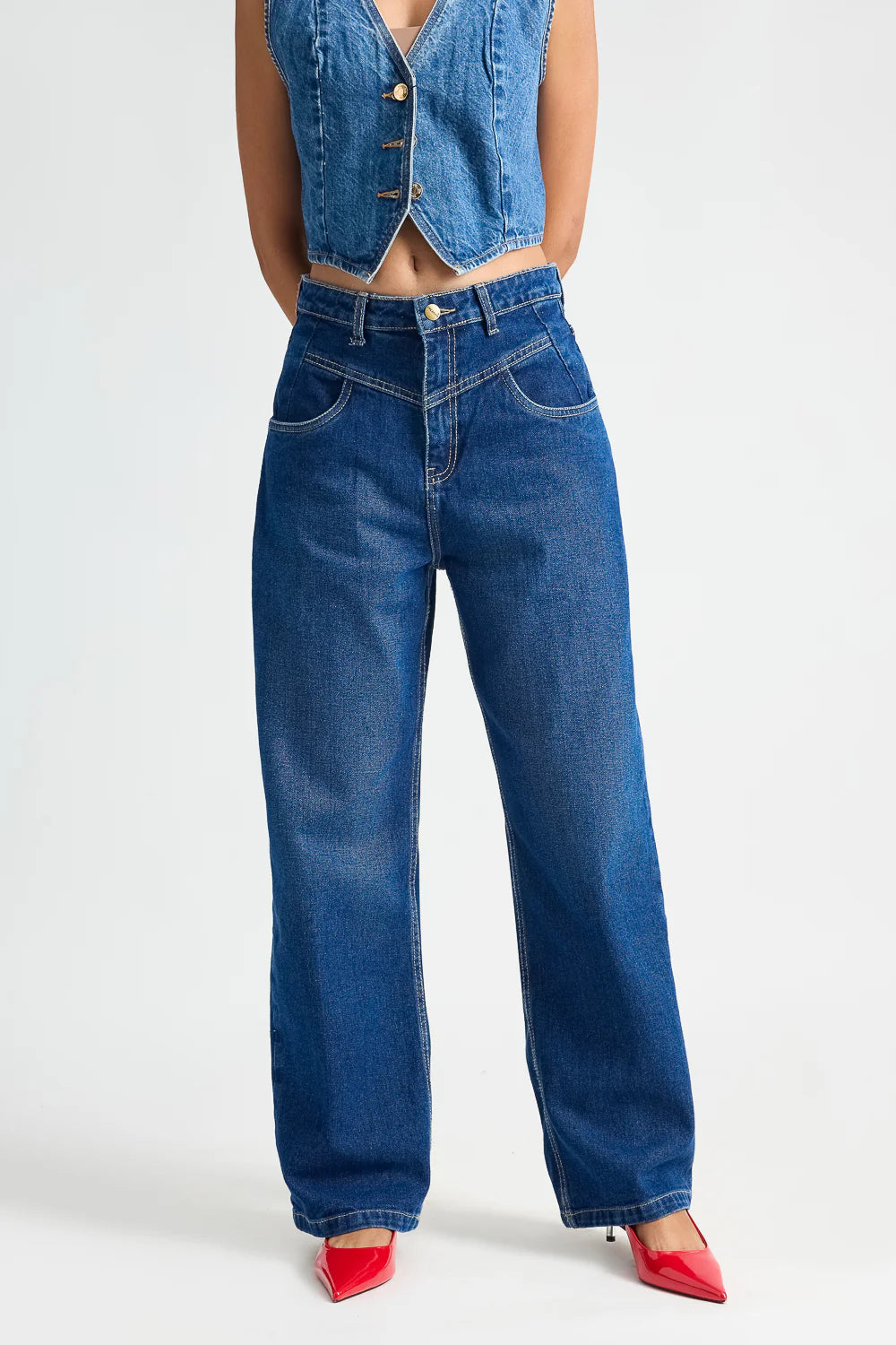 Versatile Dark Blue Fish Cut Womens Straight Fit Jeans for Casual Street Style Outfits