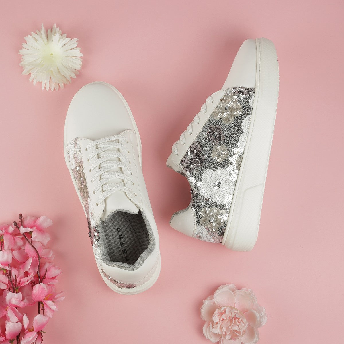 Stylish Women Silver Casual Shoes with Breathable Upper and Cushioned Sole
