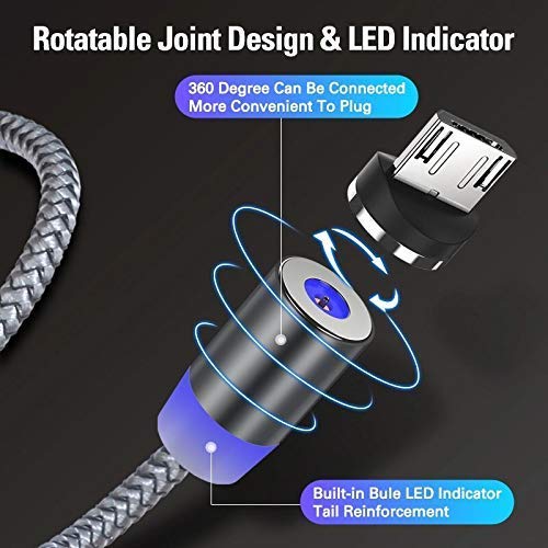 Fast Charging Magnetic Cable 3-in-1 with 360° Swivel Head Status Light Compatible with Type-C Micro USB and Lightning
