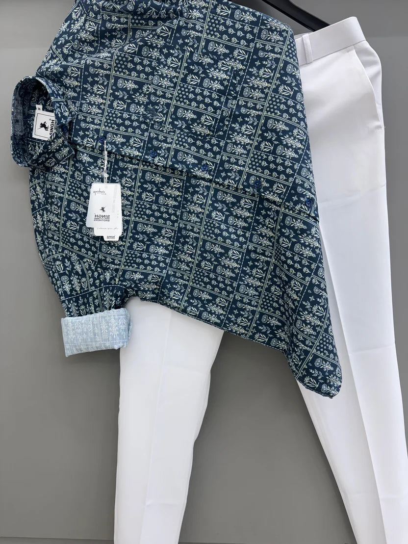 Casual Printed Shirt and Pant Combo for Men with Comfortable Loose Fit