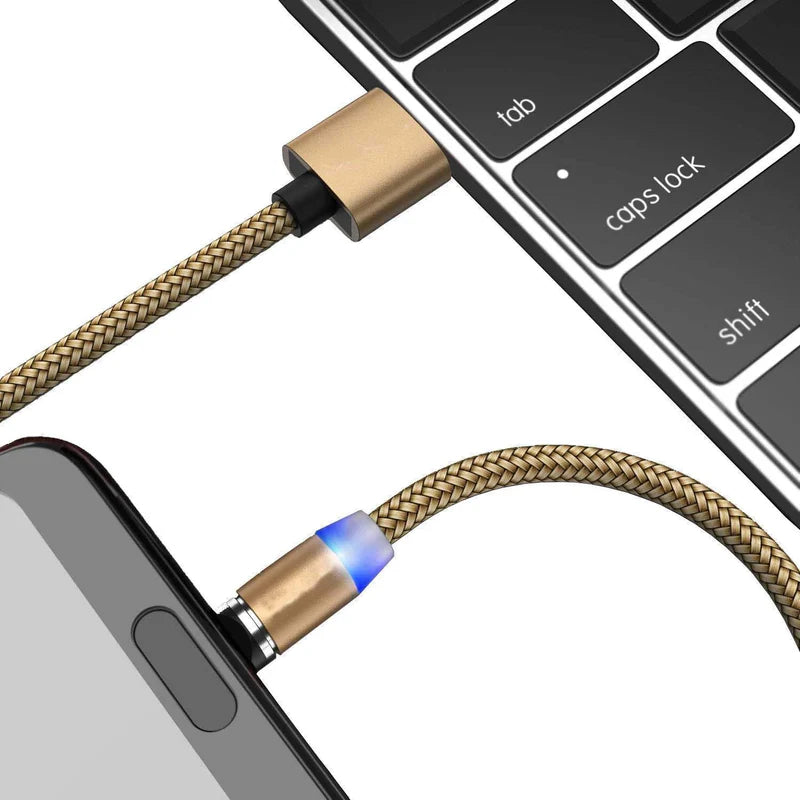 Fast Charging Magnetic Cable 3-in-1 with 360° Swivel Head Status Light Compatible with Type-C Micro USB and Lightning
