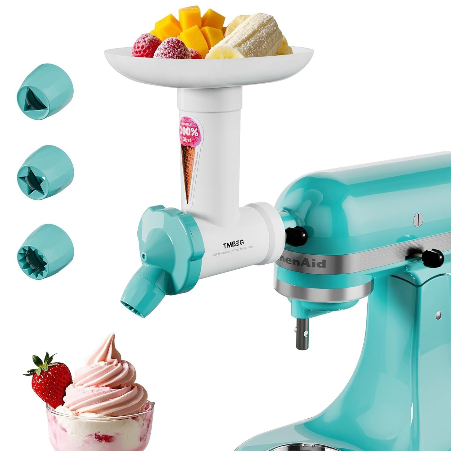Ice Cream Maker Attachment for KitchenAid Stand Mixer Soft Serve Frozen Yogurt and Sorbet Machine Dishwasher Safe