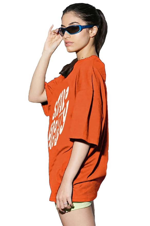 Cotton-Blend Women’s Oversized Half Sleeve T-Shirt Round Neck Comfortable Casual Wear