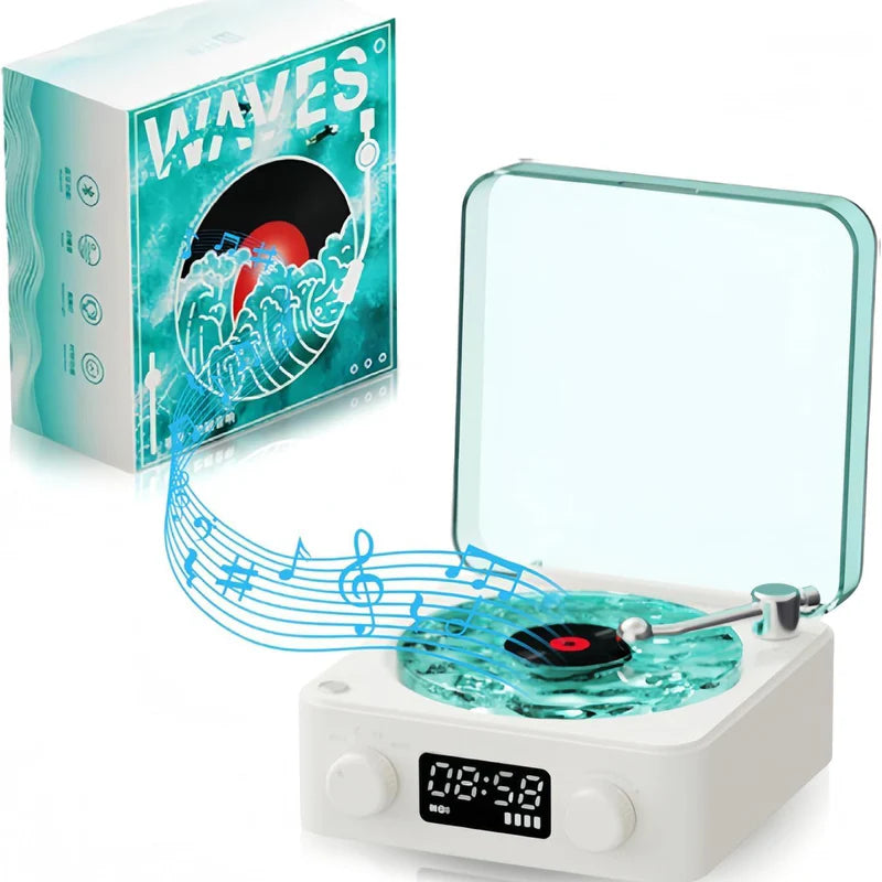 Wireless Vinyl Bluetooth Speaker with Digital Clock and Ambient Mood Lighting for Parties and Home