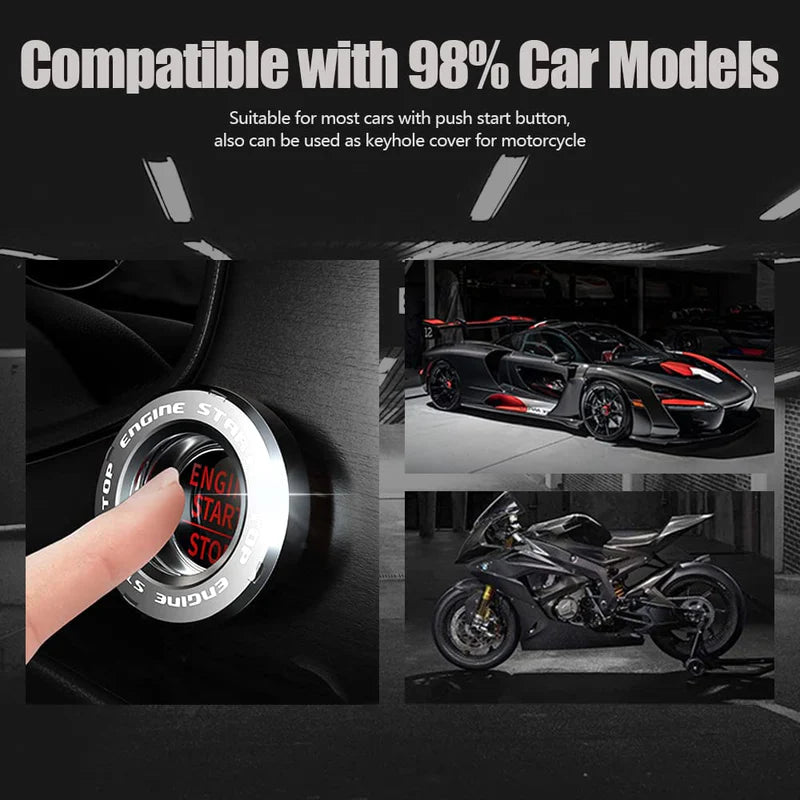 Universal Engine Start/Stop Button Cover for Cars and Motorcycles with Durable Zinc Alloy Ring