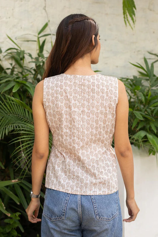 Stylish Casual Cotton Top for Women in Tan Color