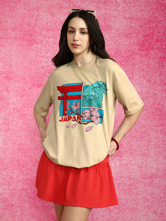 Soft Cotton Oversized T-Shirt with Stylish Graphic Design for Women