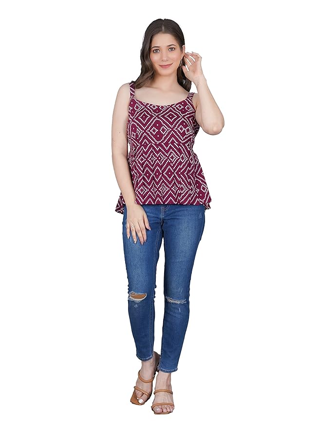 Women’s Summer Sleeveless Printed Peplum Top for Daily Outings