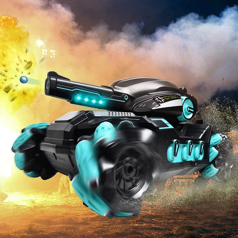 RC Battle Car with Gesture Control 360° Rotating Turret Water Bullet Shooting 4WD High-Speed Drift and Rechargeable Battery