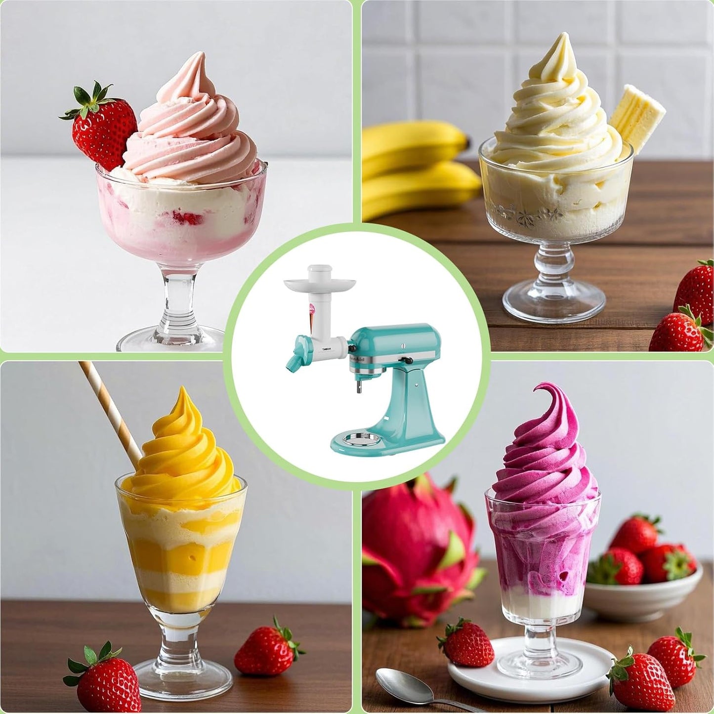 Ice Cream Maker Attachment for KitchenAid Stand Mixer Soft Serve Frozen Yogurt and Sorbet Machine Dishwasher Safe