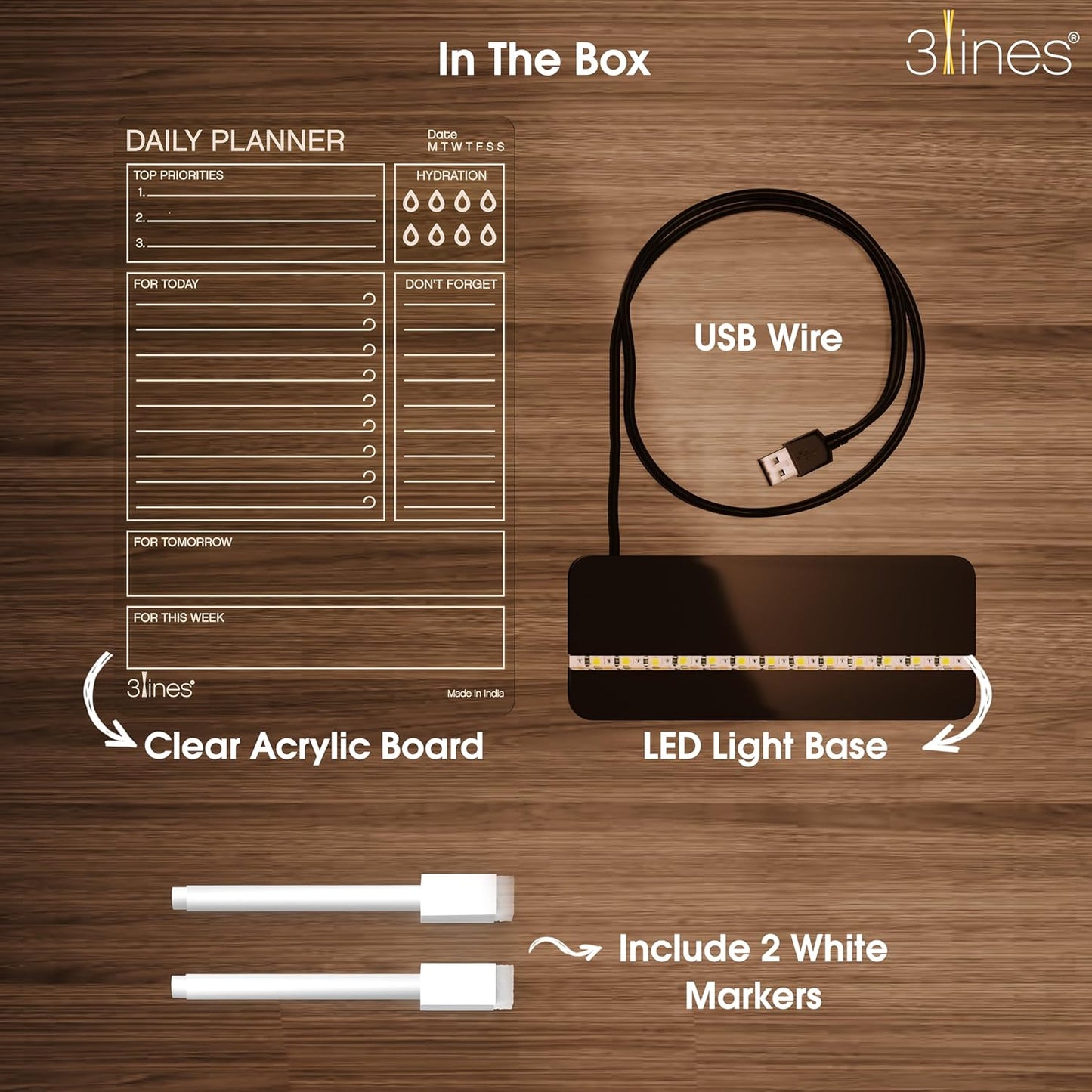 Glowrite Illuminate Your Ideas Acrylic LED Writing Board with USB Stand Base for Home and Office Decor