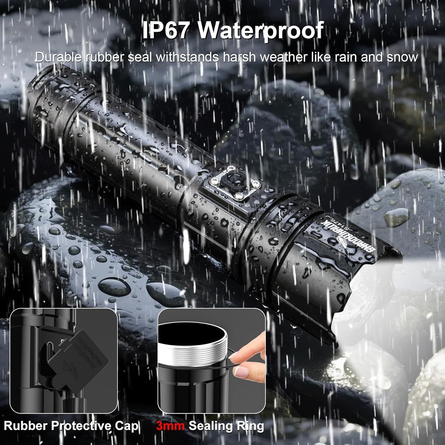 High Power LED Torch 20000 Lumens Rechargeable Flashlight with USB Charging Tactical Waterproof Handheld Light