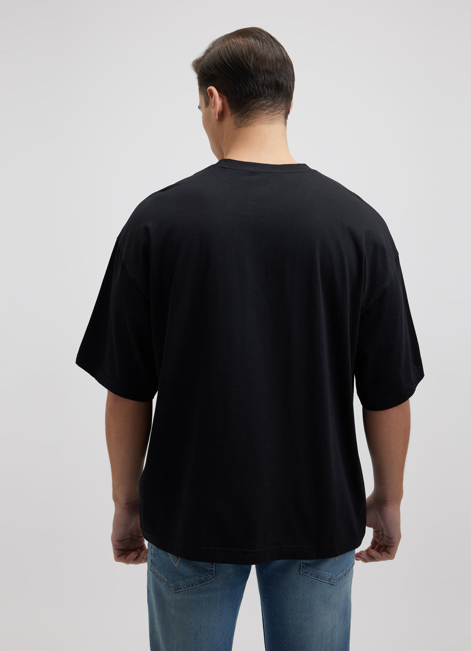 Trendy Black Oversized Graphic Print Short Sleeve Tee for Men