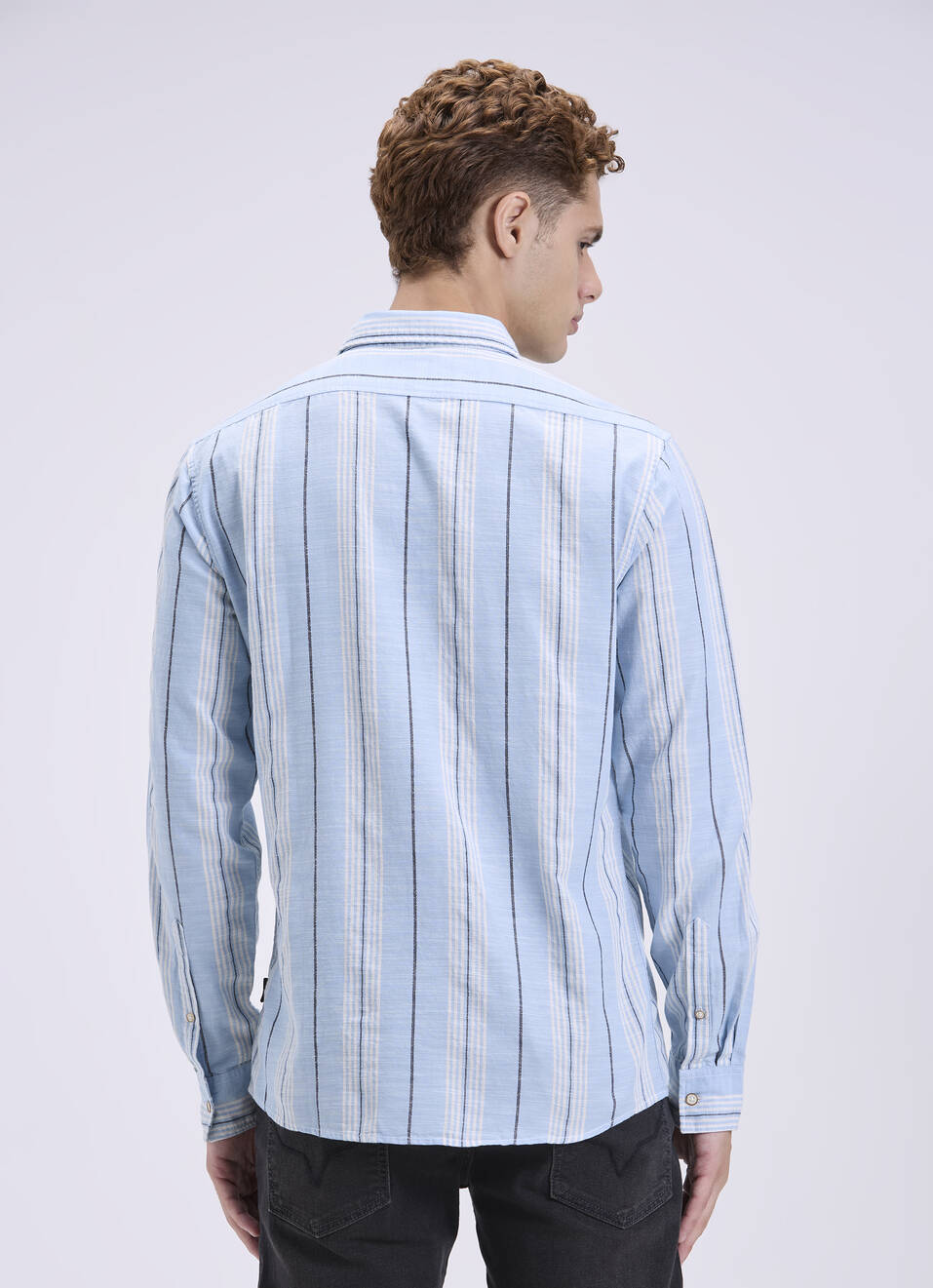 Men’s Blue Striped Shirt with Full Sleeves for Office and Daily Wear