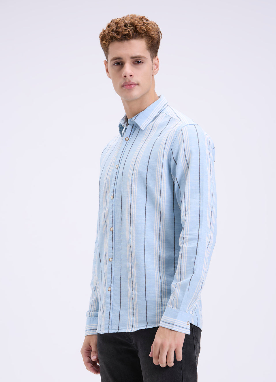 Men’s Blue Striped Shirt with Full Sleeves for Office and Daily Wear