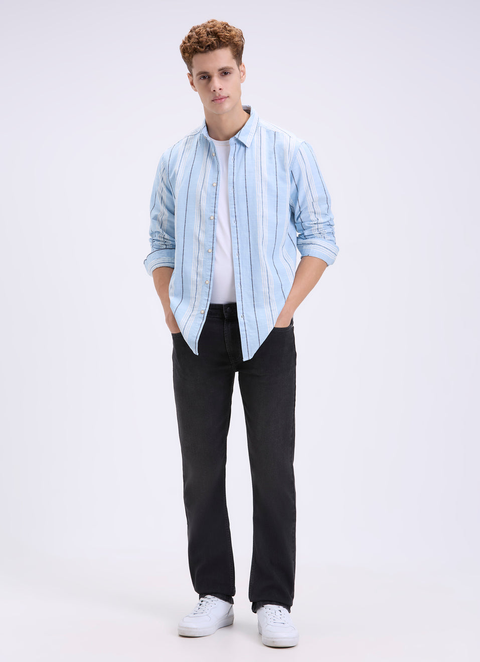 Men’s Blue Striped Shirt with Full Sleeves for Office and Daily Wear