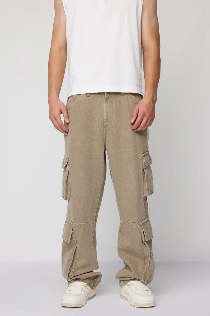 Khaki Baggy Fit Cargo Jeans for Men Designed for Comfort and Everyday Wear