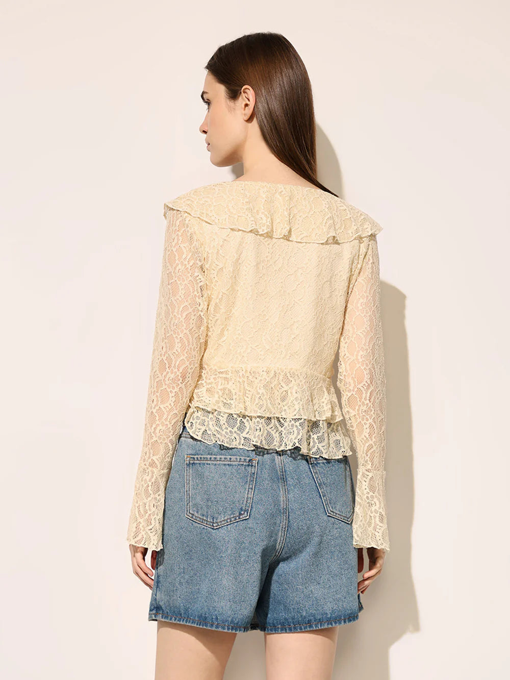 Feminine Beige Top with Delicate Lace Design for Women