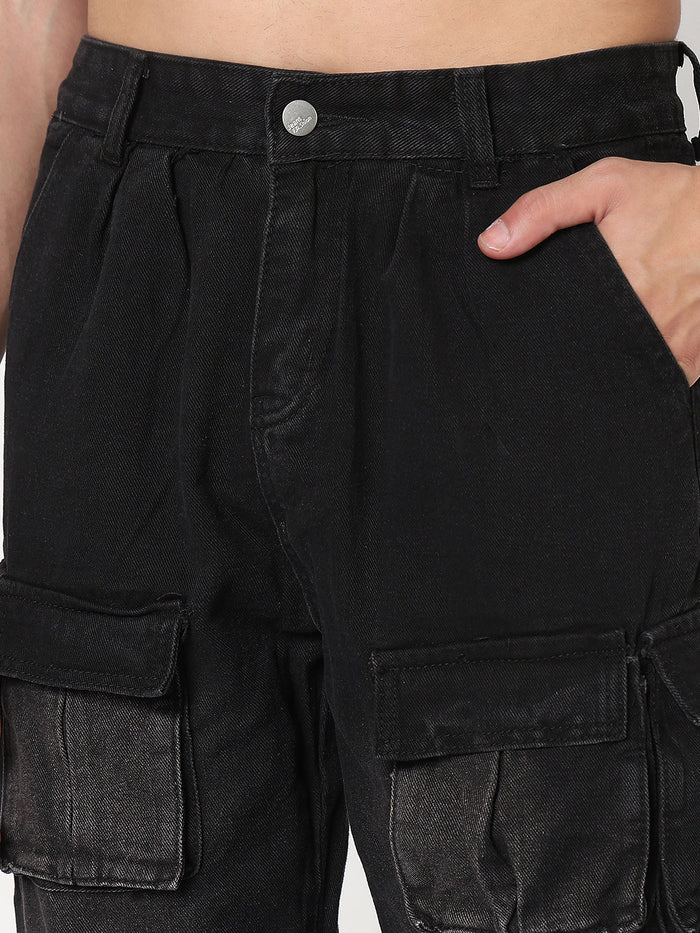 Black Straight Fit Cargo Pants for Men with Comfortable Fabric and Utility Style