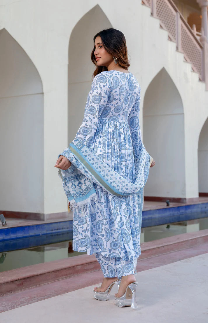 Women Designer Block Printed Kurta Dupatta Ensemble