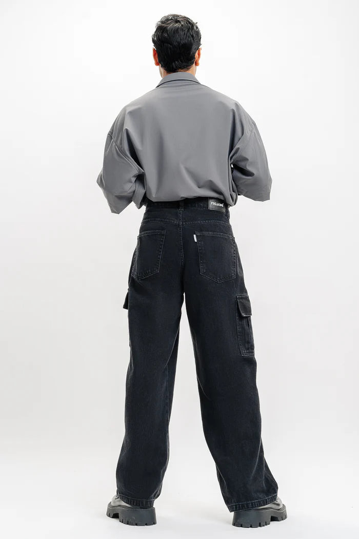 Coal Cut Baggy Straight Cargo Jeans for Men with Multiple Pockets and Relaxed Fit