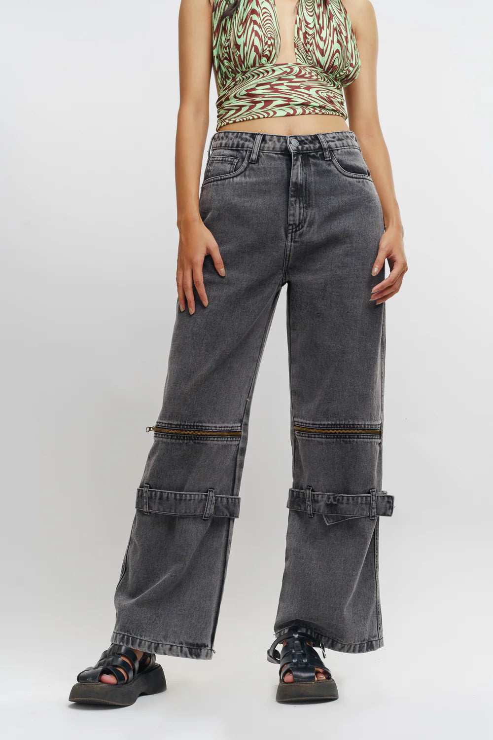 Versatile Fawn Denim Flared Korean Pants for Women