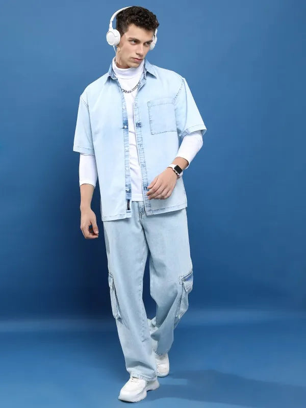 Light Blue Relaxed Baggy Cargo Pants for Men with Comfortable and Durable Fabric