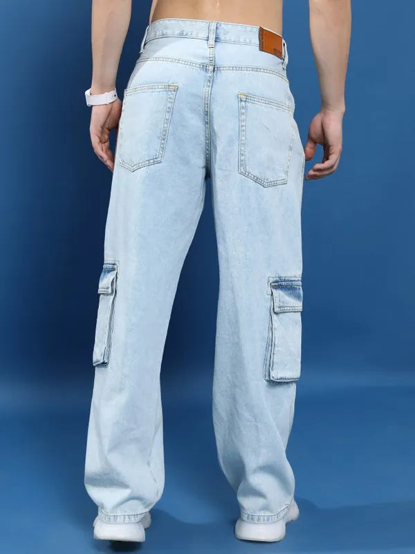 Light Blue Relaxed Baggy Cargo Pants for Men with Comfortable and Durable Fabric