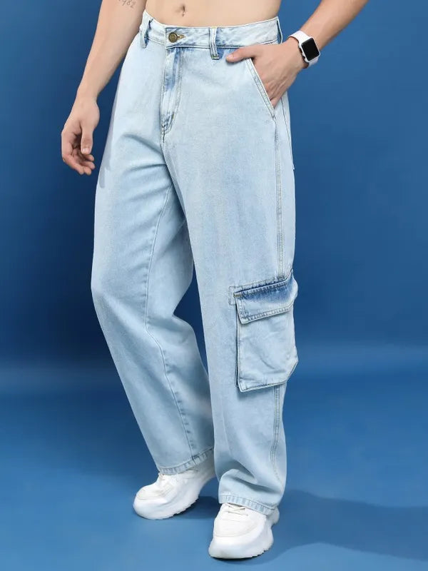 Light Blue Relaxed Baggy Cargo Pants for Men with Comfortable and Durable Fabric