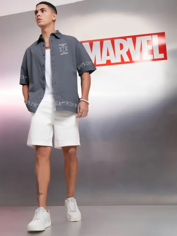 Men Blue Moon Knight Comic Printed Oversized Fit Casual Shirt