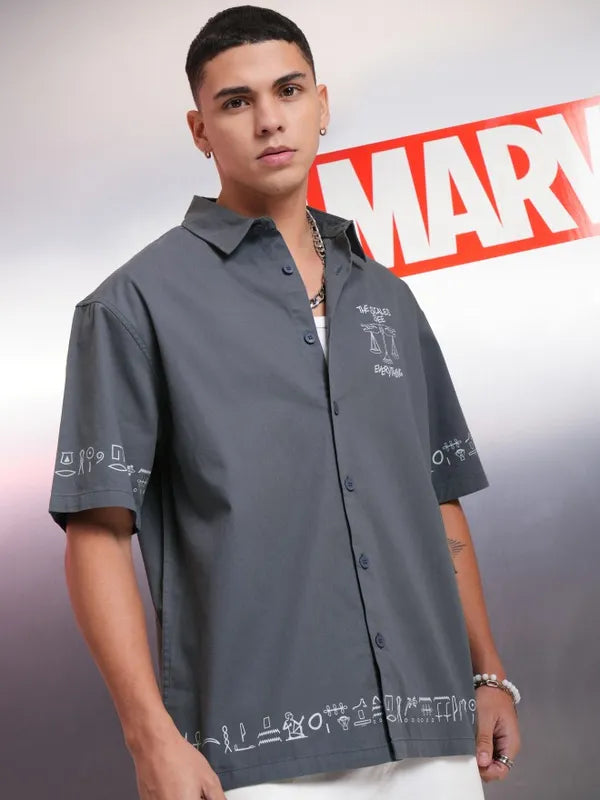 Men Blue Moon Knight Comic Printed Oversized Fit Casual Shirt