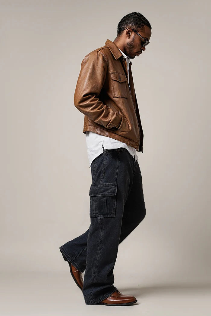 Coal Cut Baggy Straight Cargo Jeans for Men with Multiple Pockets and Relaxed Fit