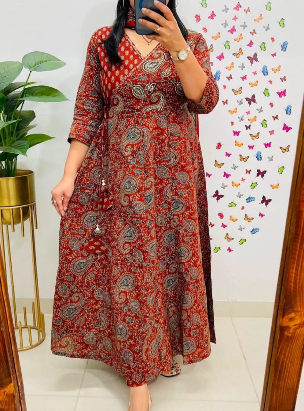 Comfortable Angrakha Style Anarkali Kurta Set for Women for Daily and Special Occasions