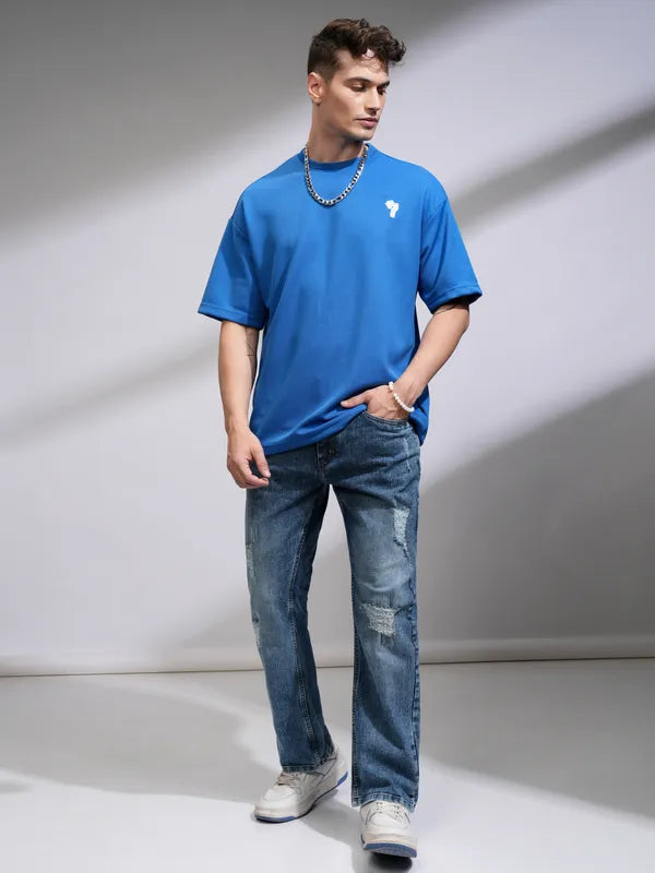 Light Blue Bootcut Highly Distressed Stretchable Jeans for Men with Stylish Design