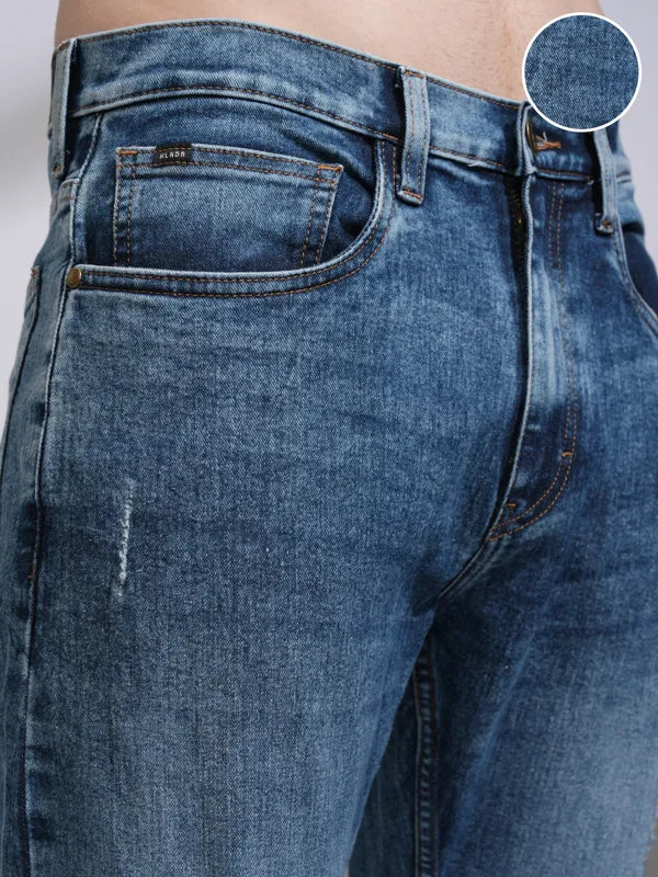 Light Blue Bootcut Highly Distressed Stretchable Jeans for Men with Stylish Design