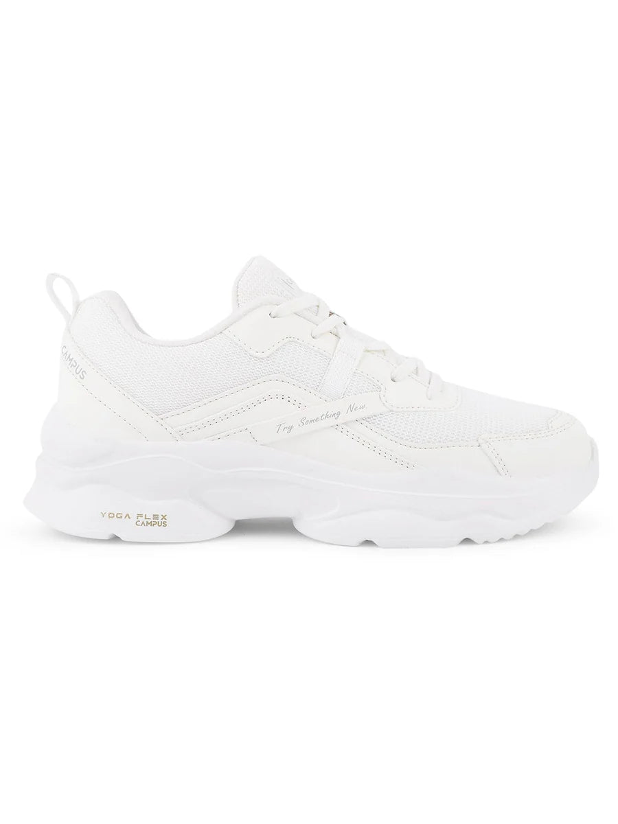 Comfortable White Women’s Athletic Sneakers with Flexible Outsole and Soft Insole