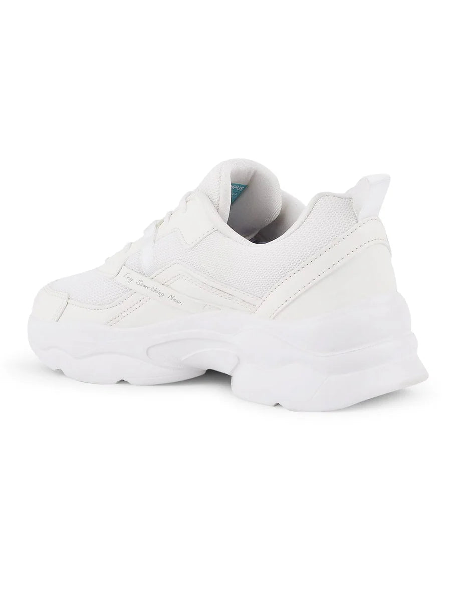 Comfortable White Women’s Athletic Sneakers with Flexible Outsole and Soft Insole