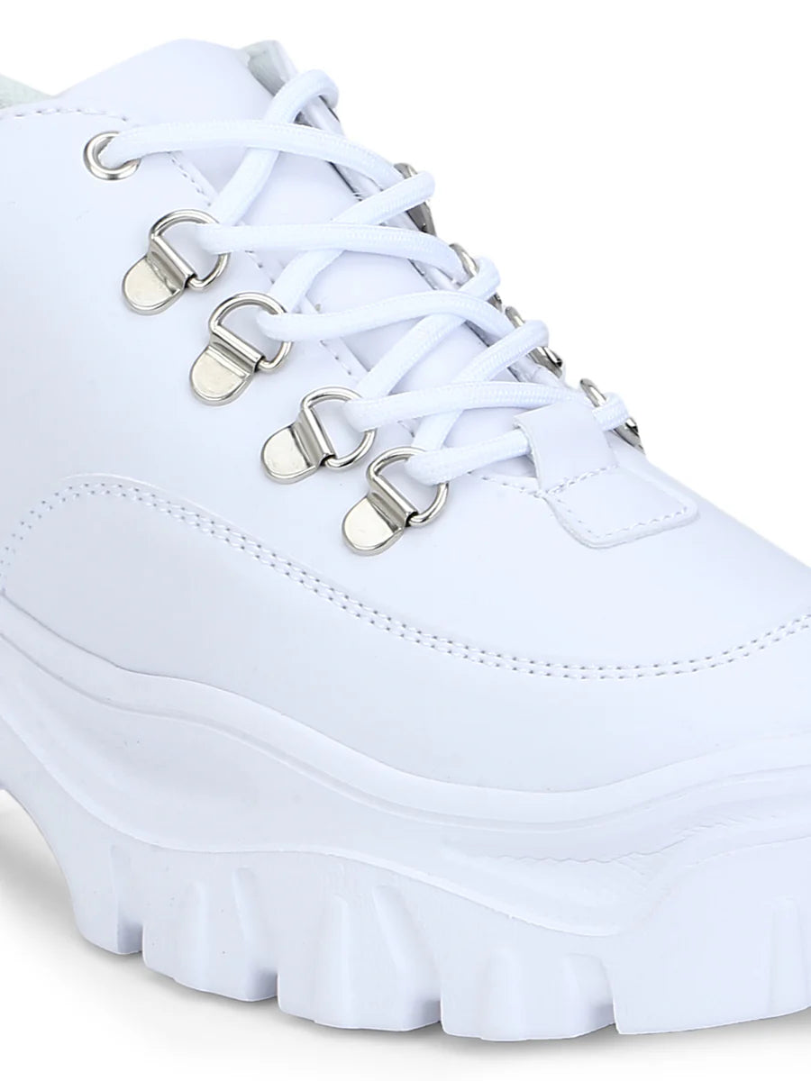 Lightweight White PU Sneakers with Gold Finish for Everyday Wear