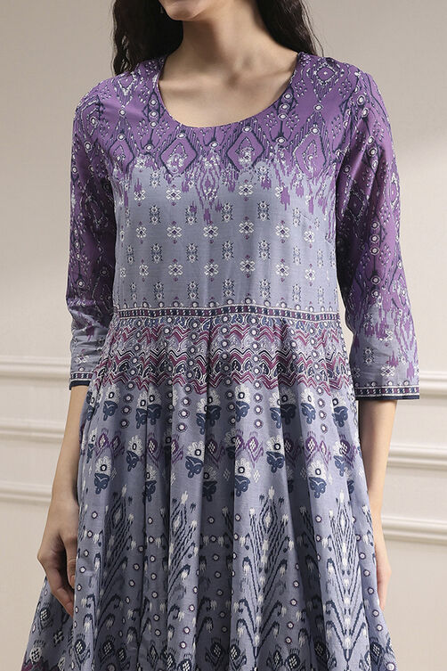 Elegant Lilac Cotton Printed Anarkali Suit Set for Women for Party and Ethnic Wear