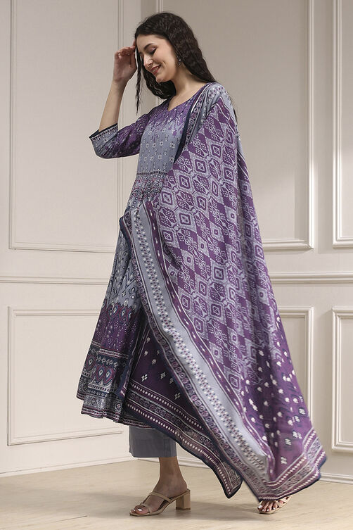 Elegant Lilac Cotton Printed Anarkali Suit Set for Women for Party and Ethnic Wear