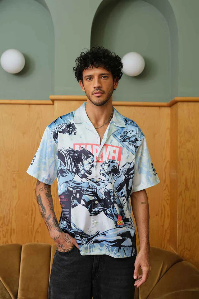 Tan Oversized Graphic Print Shirt with Long Sleeves and Loose Relaxed Fit